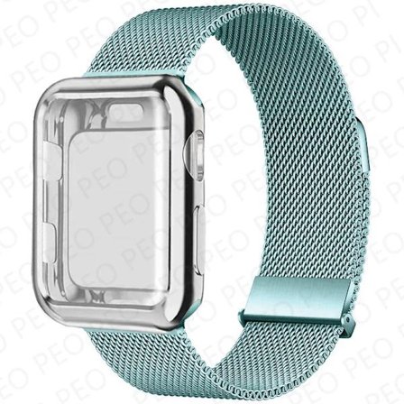Milanese Loop+Fodral För Apple Watch Armband 45mm 44mm 38mm-42mm 41/40mm Metall Magnetiskt armband iwatch Serie 9 8 7 6 5 4 3 SE Rem