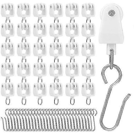 30 stk. Gardinglid med kroge til gardinskinner, bæreruller og kroge til gardinstænger