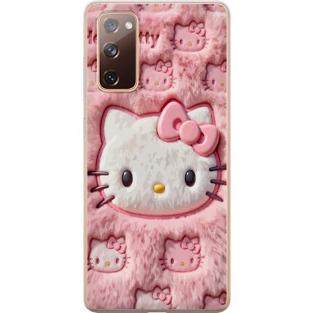 Kompatibel Mobilcover til Samsung Galaxy S20 FE Hello Kitty lyserød fluffy baggrund med ikonisk ansigt og kawaii-æstetik