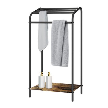 Industriell handduksställ med hylla – svart metall och trä