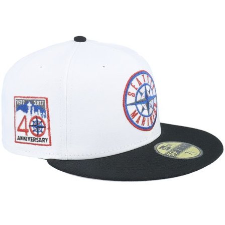 New Era - MLB Vit fitted Keps - Seattle Mariners Dark Peak 59FIFTY 40 White/Black Fitted @ Hatstore
