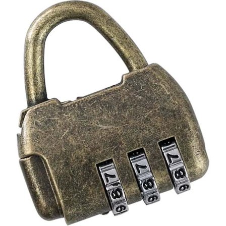 Vintage kombinationshänglås - 3 siffror - 4,3 x 3,5 x 1,2 cm - Guld