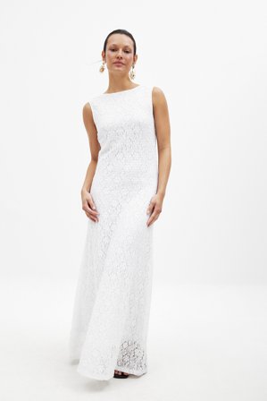 NA-KD Robe mi-longue en dentelle à dos ouvert - Robe remise de diplomes - Blanc - M