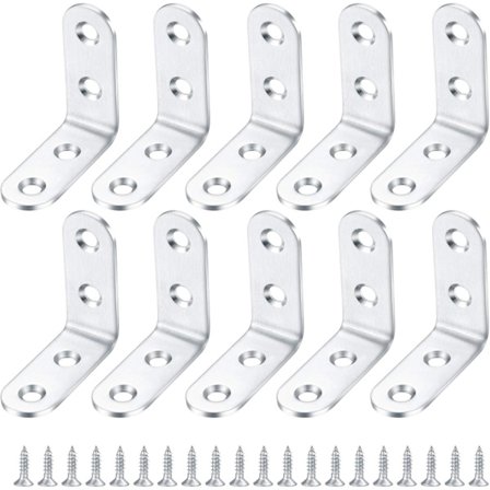 10 stk. L-formet hjørnebrakett i rustfritt stål, høyre vinkel brakett, 90 graders hjørnekoblinger for hyller, møbler med skruer