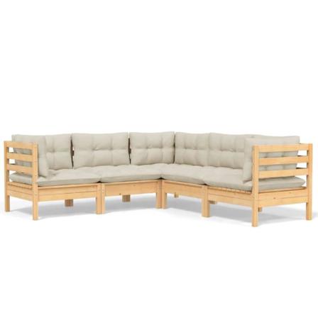 Vidaxl Loungegrupp Med Gräddvita Dynor 5 Delar Massiv Furu Creme