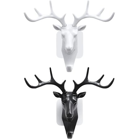 Peuran sarven muotoinen naulakko, luova retro-kodin taidekoriste, hartsiavaimen peuran sarven muotoinen seinäkoukku [1 musta + 1 valkoinen]