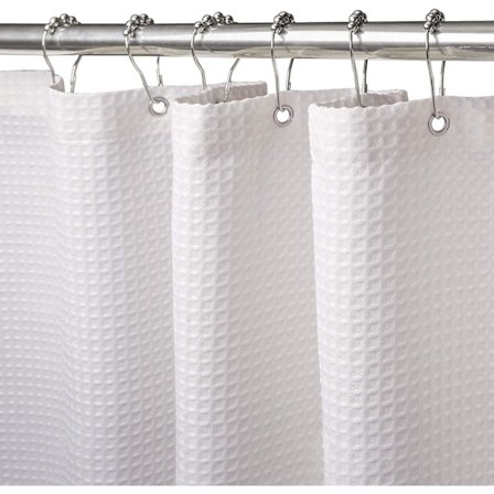 180x180cm (Vit) Våfflad Duschdraperi med Plast Ring Mögelbeständig Tyg Duschdraperi för Badkar Heavy Duty Duschdraperi för Badkar Dusch