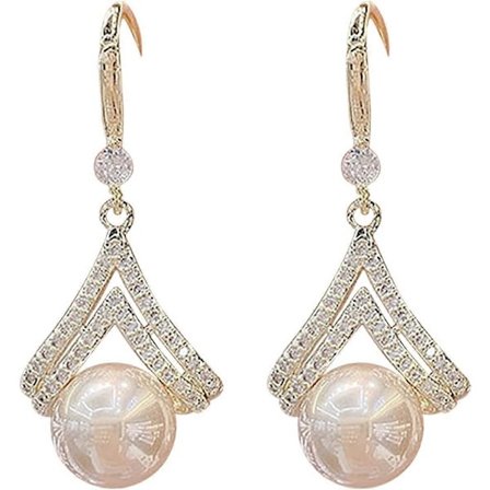 Perleøreringe til kvinder Rosaguld Perle Zirkon Hængende Dråbe Fiskekrog Øreringe til Daglig Bryllup Fest Tilbehør Smykker Gaver
