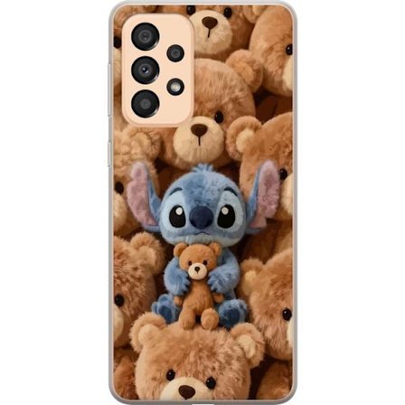 Kompatibelt Mobildeksel til Samsung Galaxy A33 5G Stitch omgitt av brune teddybjørner med en liten teddybjørn i fanget i en søt og koselig kawaii-desi