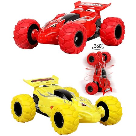 Trekk tilbake biler, 2-pakning Monster lekebiler, friksjonsdrevne treghetslekebiler med dreibart hode 360 stunt Push and Go kjøretøy for 3 4 5 6 år 