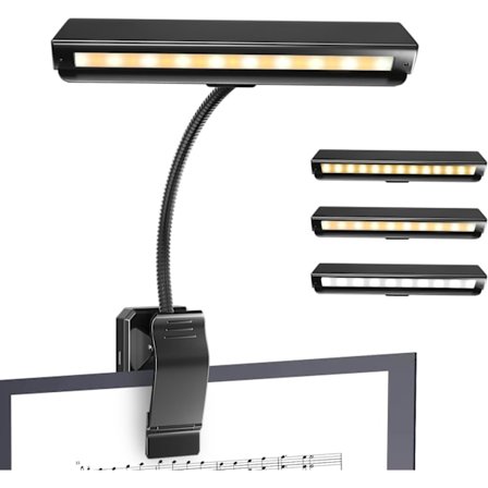 19 LED Musikstandlys, Klips på Musikstandlys, USB Genopladelig Pianolæsningslys, 3 Farver, til Klaver, Læsning, Orkester