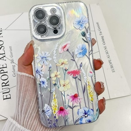 iPhone 16 Pro Max Skal med Elektropläterade Blommor och Växttextur
