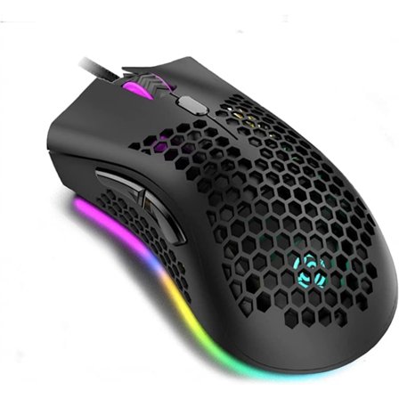 Lättviktig spelmus med sladd, cellulär design, bärbar mus med RGB-bakgrundsbelysning, USB-port, 7200 DPI, datormus för Windows Mac Laptop, svart