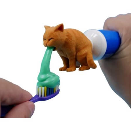 Morsomme Tannkremdispensere for Kjæledyr, Kreativ Katteformet Tannkrempresse som Kaster Opp, Hundebæsj Toppdispenser, Hilarious Gag Gift (KATT)