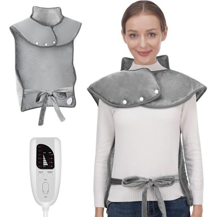 Rask Oppvarming Elektrisk Varmepute for Nakke, Skulder og Rygg med 6 Varmeinnstillinger & 4 Timer, Stor Oppvarmet Omslag med Automatisk Avstenging