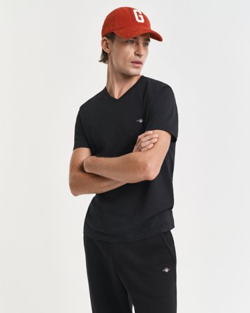 GANT Herren Slim Fit T-Shirt mit V-Ausschnitt (XL) Schwarz Grau