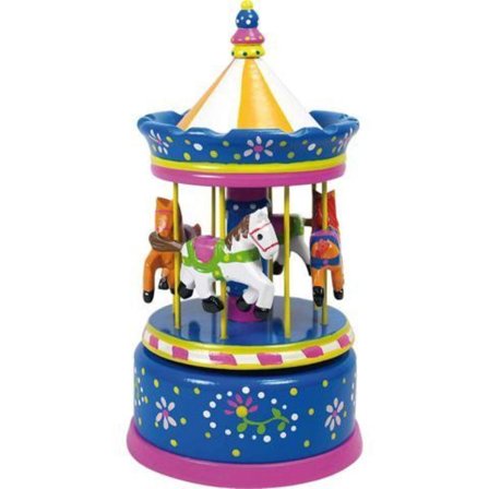 Musiikkilaatikko - Sininen karuselli - Pienet hevoset - Ø 10 x 22 cm