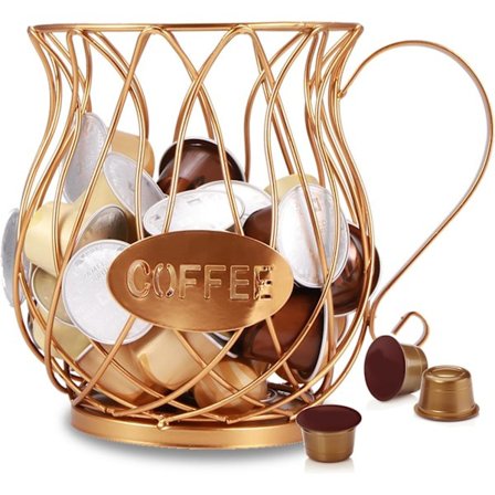 Kahvikapselin säilytyskori, useita kapselitelineitä, keittiön työtason säilytysteline (kulta)