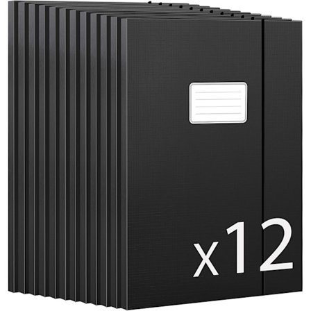 12-pack A4-mappar med 3 flikar - 1,13 cm rygg, 350 g/m² kartong, kartongficka med flik och resår - Svart