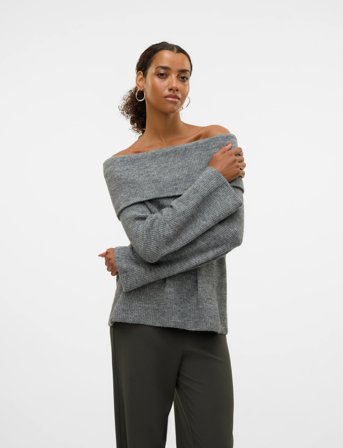 Vero Moda Vmera Ls Off Shoulder Pullover Ga Noos - Grey - M