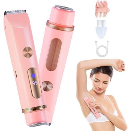 Naisten parranajokone bikinirajaukseen kaksoispäillä, kivuton vartalon ja kasvojen karvanpoisto, ladattava, johdoton, LCD-näytöllä, 