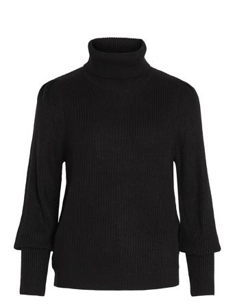 Vilou New Rollneck L/S Knit Top/Vol Høyhalset Pologenser Svart Vila*Betinget Tilbud