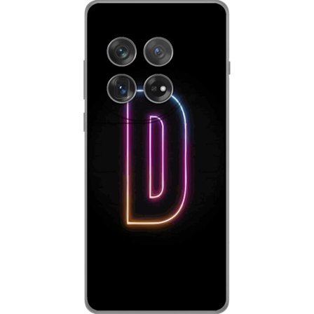 Kompatibel Mobilcover til OnePlus OnePlus 12 Minimalistisk neonbogstav D i farveskiftende lys mod sort baggrund i moderne digital design