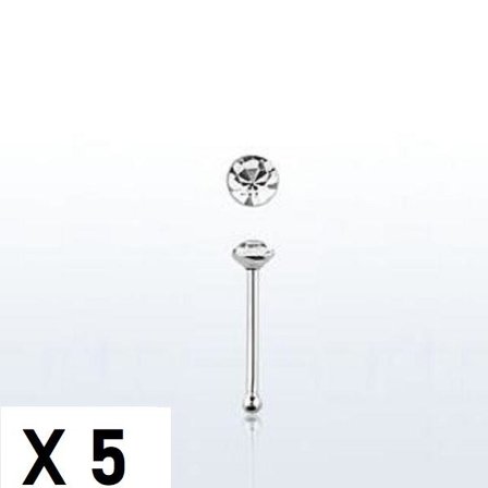 5 pcs. Nose piercing silver 2 mm. round white rhinestone (k)