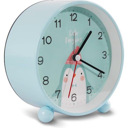 Barnevekkerklokke med pingvin - Digital tegneserievekkerklokke for barn (blå)