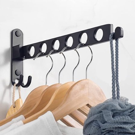 Veggmontert tørkestativ, veggmontert tørkestativ, 90° roterende veggmontert sammenleggbart klesstativ, for balkong, bad, hotell svart