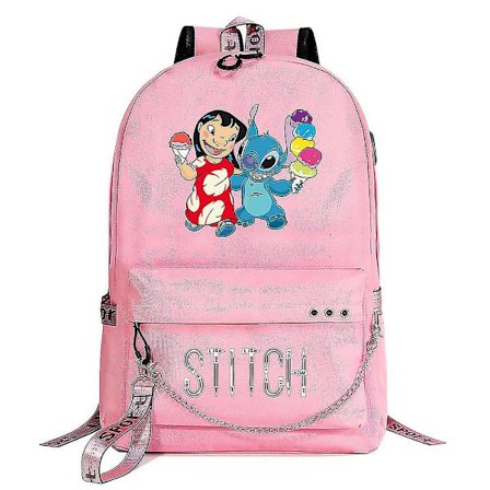 Stitch Kawaii Gutter Jenter Barn Skolevesker Kvinner USB Kjede Ryggsekk Canvas Menn Laptop Ryggsekk Sekk Skolesekk