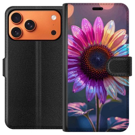 Yhteensopiva Lompakkokotelo Apple Apple iPhone 17 Pro Max Iridescerende kukka, jossa kimaltelevat terälehdet vaaleanpunaisessa, violetissa ja kultais