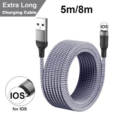 Extra lång 8M iPhone-kabel grå