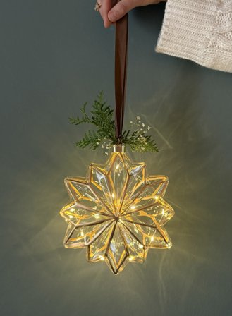 Julestjerne m/silkebånd batteridrevet Ø19 - gull