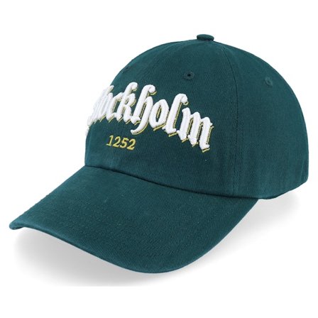 Hatstore - Green - unconstructed - Cap - 3d Stockholm White Script Solid Dark Green Dad Cap - Hatstore