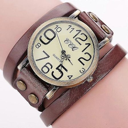 Ccq Märke Vintage Ko Läder Armband Klocka Män Kvinnor Armbandsur Quartz Co (FMY)