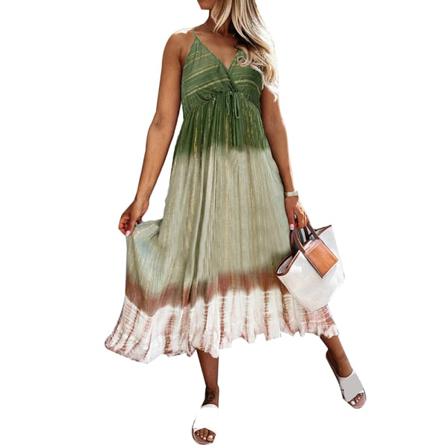 Summer Women Sling Blommig Lång Klänning Boho V-neck Ärmlös Par