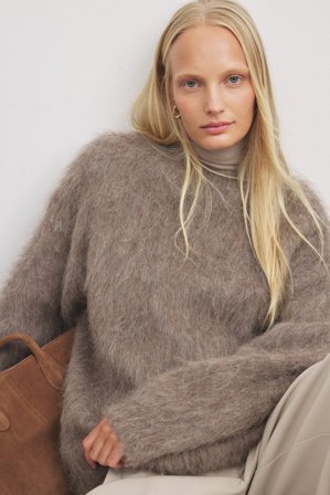 Premium Selection - Oversized strikket genser i alpakkablanding - Premium kvalitet - Brun - XL (EU 46)