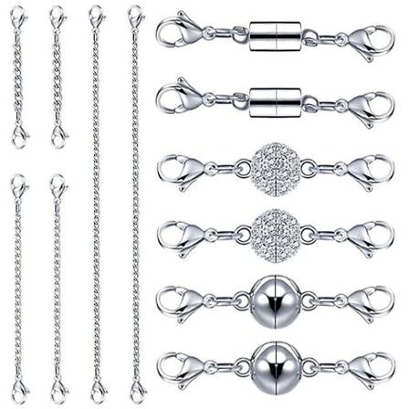 12 stycken magnetiska lås och kedjeförlängare set för halsband armband smycken