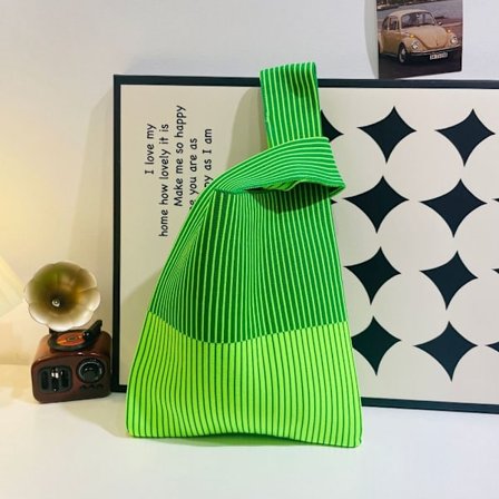 Stickad Handväska Tygväska GRÖN