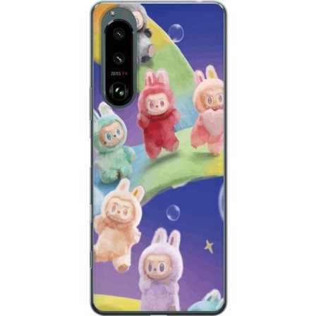 Kompatibel Mobilcover til Sony Xperia 5 III La.bubu regnbue plakat la.bubu figur kaninkostume legetøj sød pastel farverig anime stil design kunst