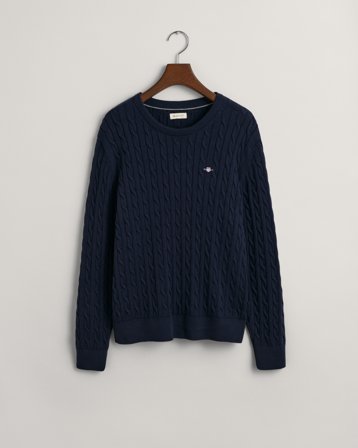 GANT Teenager Zopfstrick Rundhalspullover aus Baumwolle (134/140) Marineblau