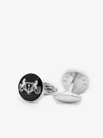 John Henric Men's Black & Silver Cufflinks Motif Size Onesize
