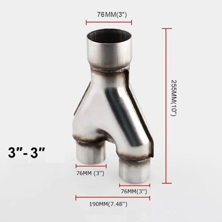 Universal Bil Udstødning Y-rør Rustfrit Stål 3-vejs Rør Adapter Kegle Rørforbindelse~00385