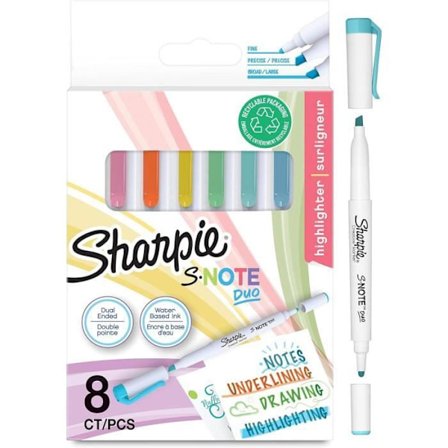 Kreativ marker - SHARPIE - S-NOTE DUO - 8 tuschpennor - Pastellfärger - Spets i droppform och vinklad