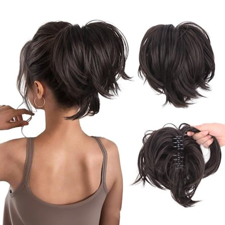 Rodet Bun Hårstykke, Klips-i Kort Hestehale Forlængelse