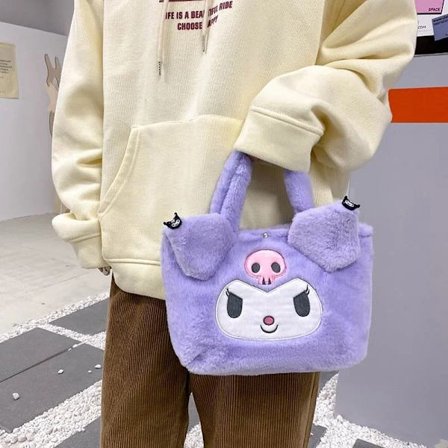 Cinnamoroll Kuromi Melody Sanrio Fluffy Kawaii Y2k Velvet Dame Tasker Shoppingtaske Mode Opbevaring Søde Piger Håndtaske Rygsæk~07779