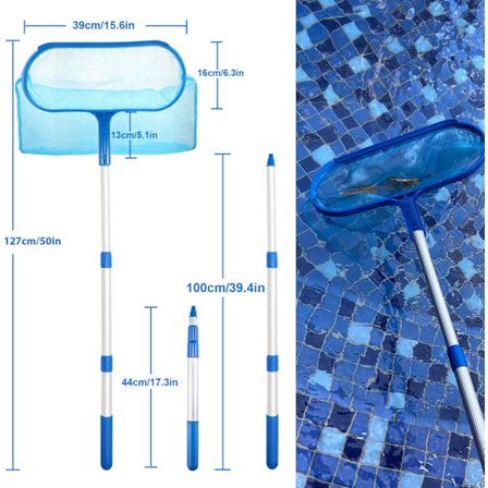 Skimmernät för pool med 90 cm teleskopstång i aluminium