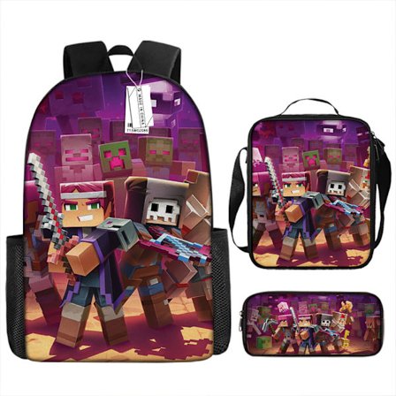 MINECRAFT Skolesekk My World Spilltilbehør Ryggsekk Tredelt Sett
