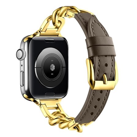 Armbånd til Apple Watch Series 41 mm - 40 mm - 38 mm ekte lærrem av ku - Solbrun + Gull